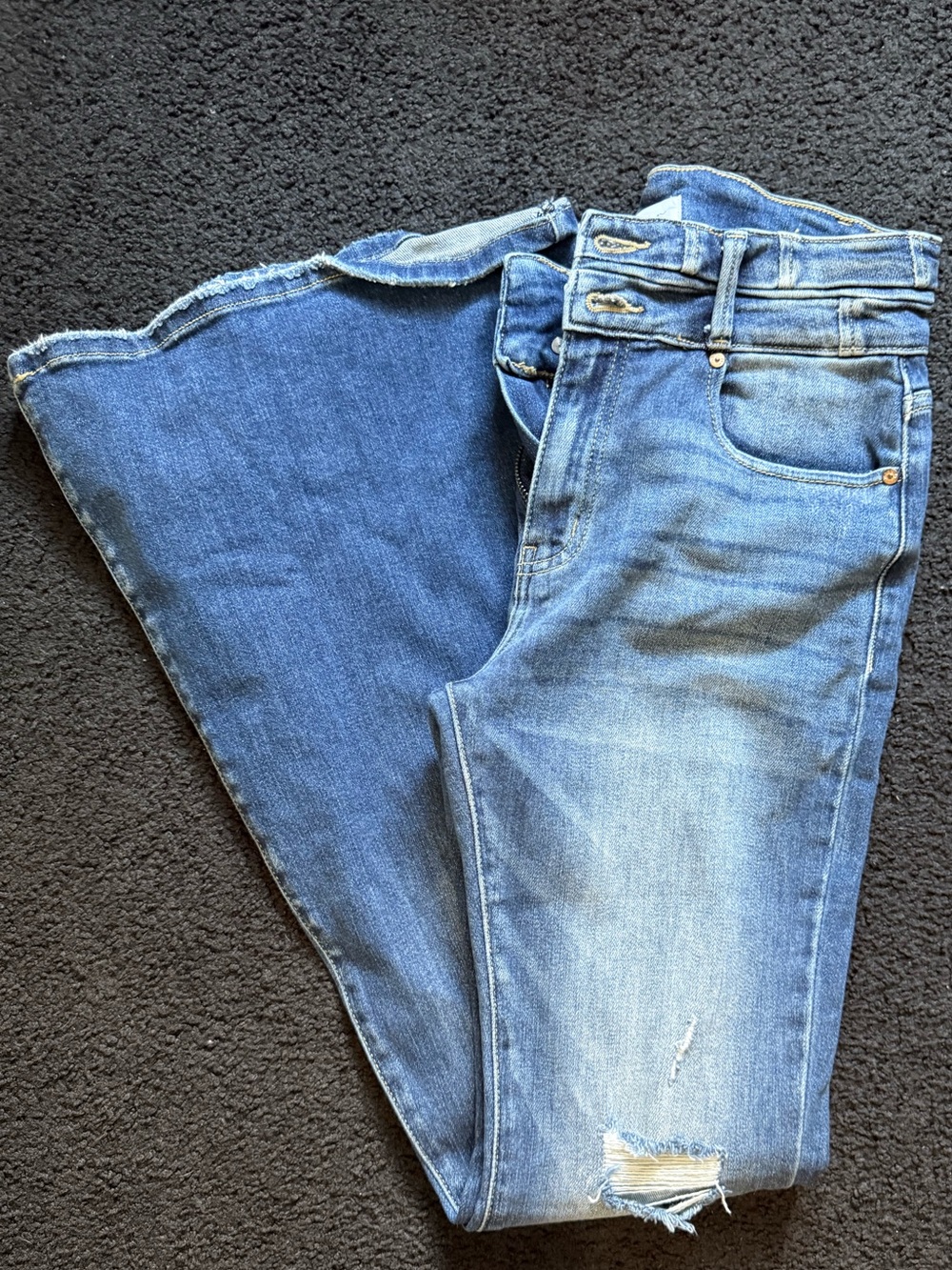 Blue Women's Distressed Flared Jeans